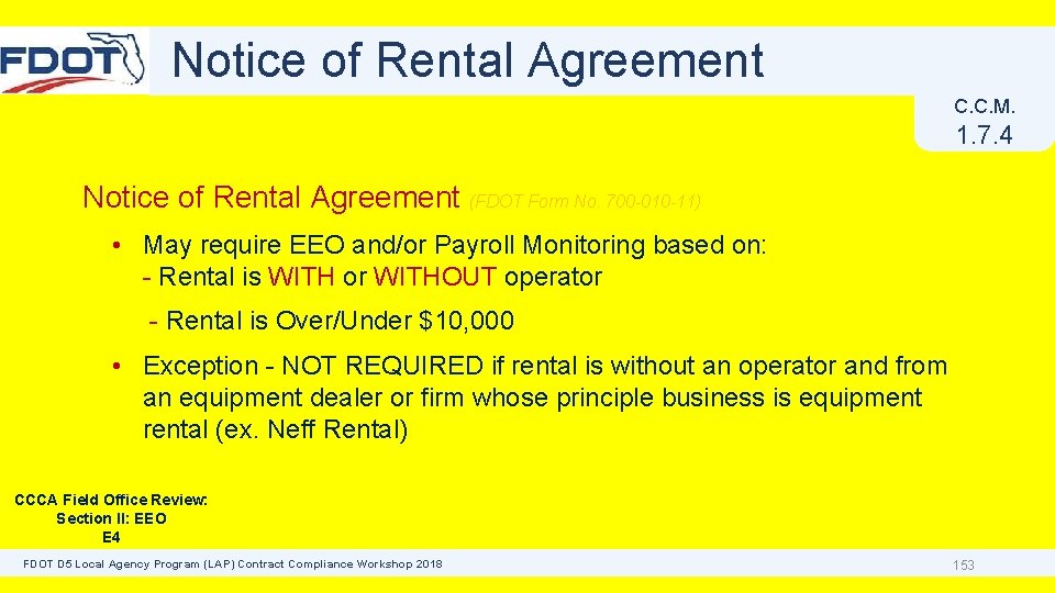 Notice of Rental Agreement C. C. M. 1. 7. 4 Notice of Rental Agreement