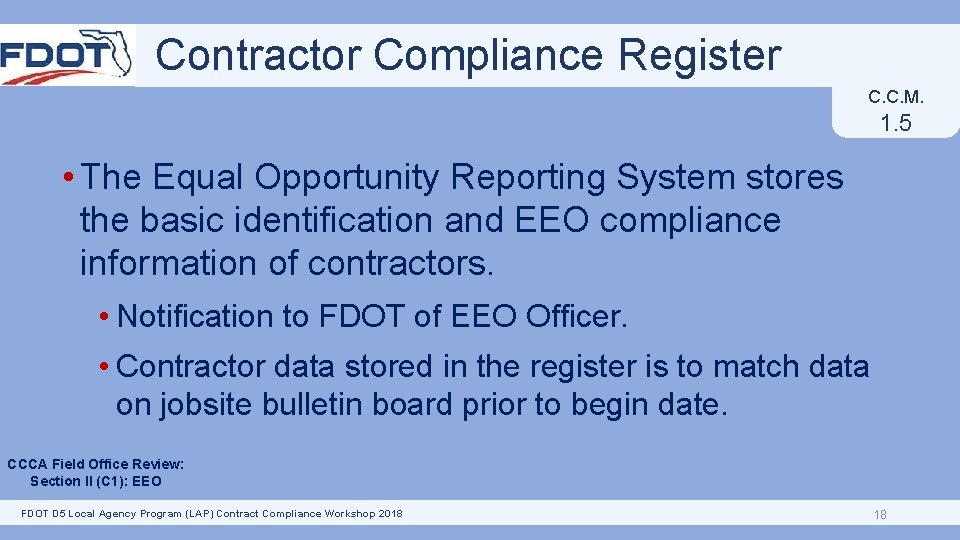 Contractor Compliance Register C. C. M. 1. 5 • The Equal Opportunity Reporting System
