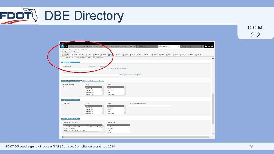 DBE Directory C. C. M. 2. 2 FDOT D 5 Local Agency Program (LAP)