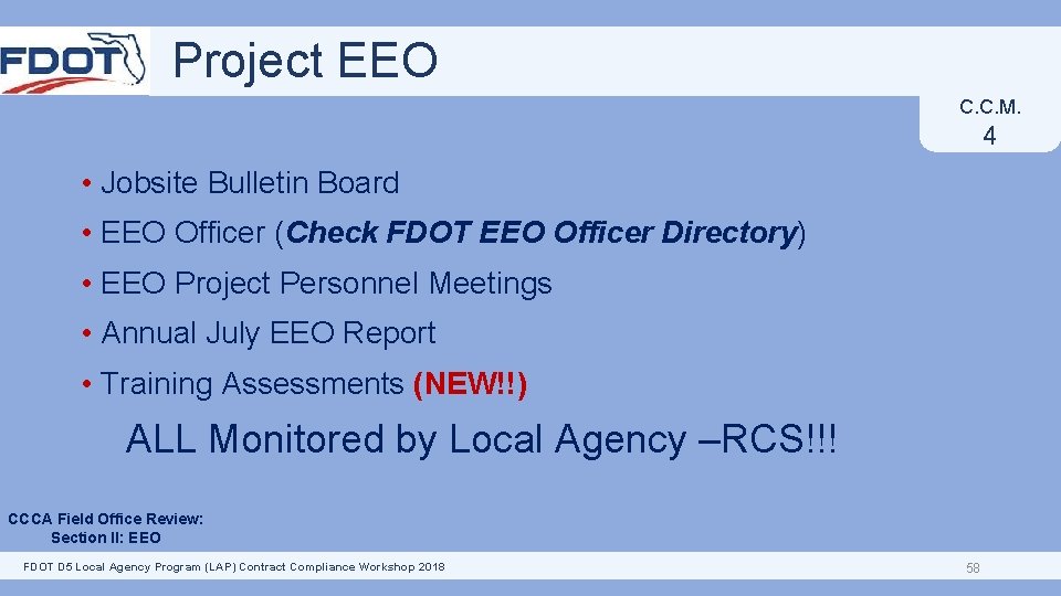 Project EEO C. C. M. 4 • Jobsite Bulletin Board • EEO Officer (Check