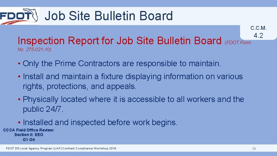Job Site Bulletin Board C. C. M. Inspection Report for Job Site Bulletin Board