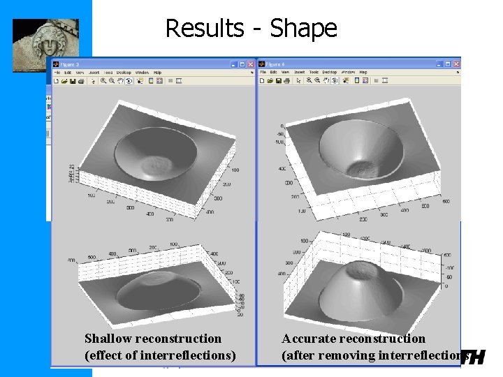 Results - Shape Shallow reconstruction (effect of interreflections) Accurate reconstruction (after removing interreflections) 