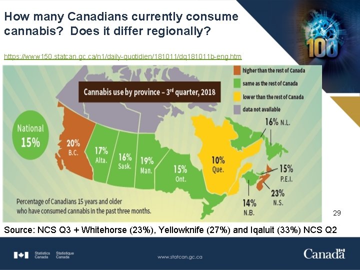 How many Canadians currently consume cannabis? Does it differ regionally? https: //www 150. statcan.