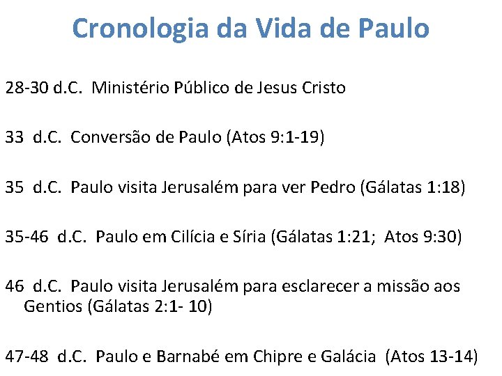 Cronologia da Vida de Paulo 28 -30 d. C. Ministério Público de Jesus Cristo