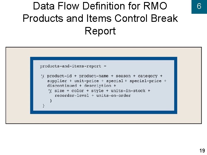 Data Flow Definition for RMO Products and Items Control Break Report 6 19 