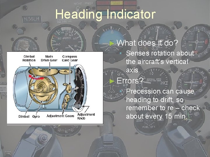 Heading Indicator ► What does it do? ▪ Senses rotation about the aircraft’s vertical