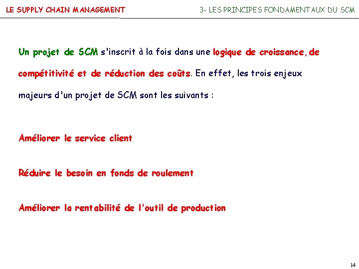 LE SUPPLY CHAIN MANAGEMENT 3 - LES PRINCIPES FONDAMENTAUX DU SCM Un projet de