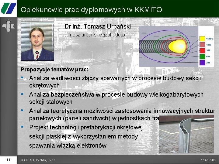 Opiekunowie prac dyplomowych w KKMi. TO Dr inż. Tomasz Urbański tomasz. urbanski@zut. edu. pl