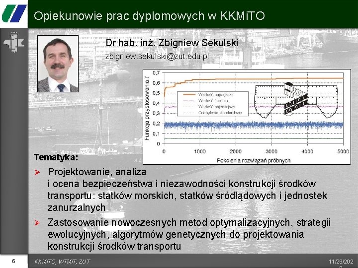 Opiekunowie prac dyplomowych w KKMi. TO Dr hab. inż. Zbigniew Sekulski zbigniew. sekulski@zut. edu.