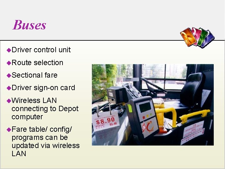 Buses u. Driver control unit u. Route selection u. Sectional u. Driver fare sign-on