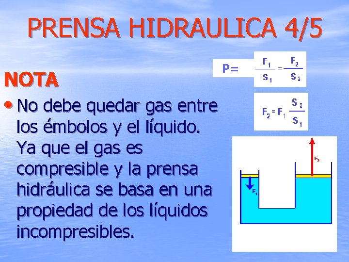 PRENSA HIDRAULICA 4/5 NOTA • No debe quedar gas entre los émbolos y el