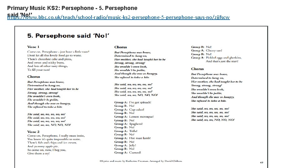 Primary Music KS 2: Persephone - 5. Persephone said 'No!' https: //www. bbc. co.