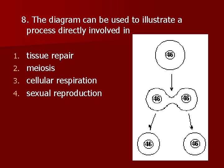  8. The diagram can be used to illustrate a process directly involved in