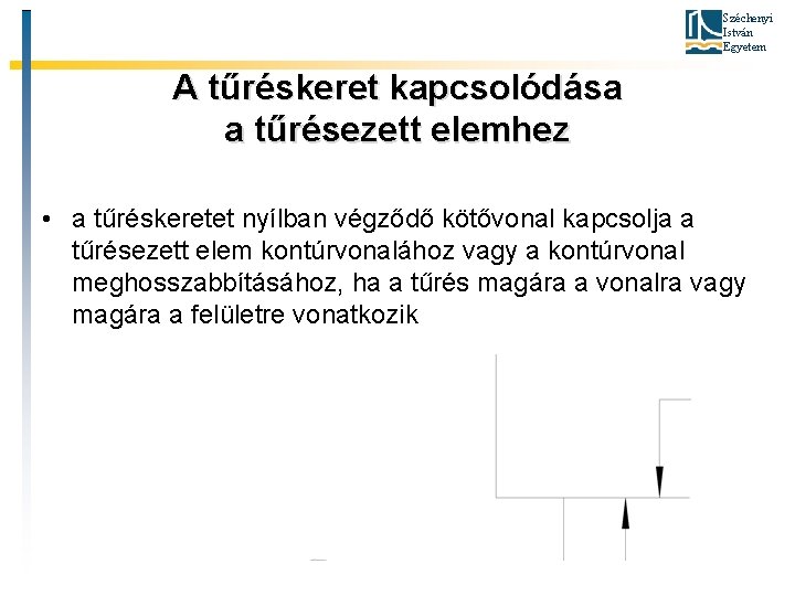 Széchenyi István Egyetem A tűréskeret kapcsolódása a tűrésezett elemhez • a tűréskeretet nyílban végződő