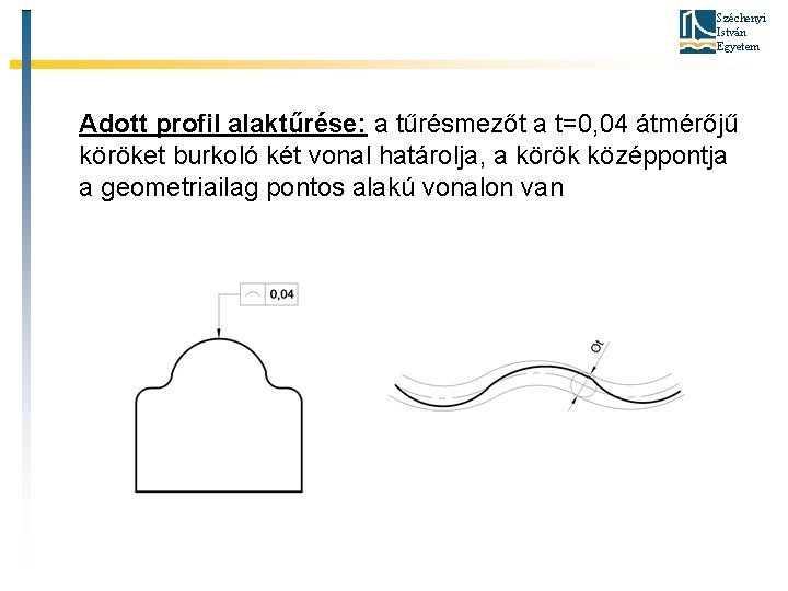 Széchenyi István Egyetem Adott profil alaktűrése: a tűrésmezőt a t=0, 04 átmérőjű köröket burkoló