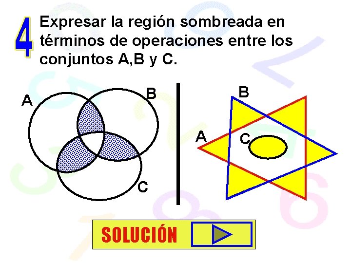 Expresar la región sombreada en términos de operaciones entre los conjuntos A, B y