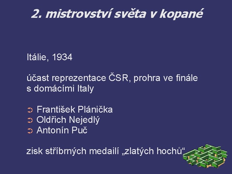2. mistrovství světa v kopané Itálie, 1934 účast reprezentace ČSR, prohra ve finále s