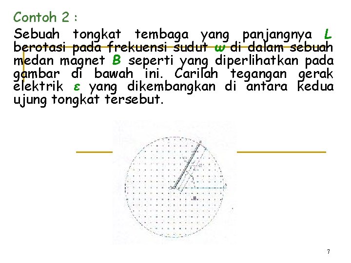 Contoh 2 : Sebuah tongkat tembaga yang panjangnya L berotasi pada frekuensi sudut ω