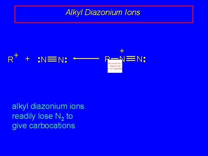 Alkyl Diazonium Ions + + • R • N N • • alkyl diazonium Alkyl Diazonium Ions + + • R • N N • • alkyl diazonium