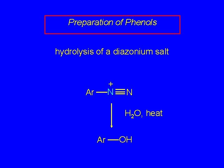 Preparation of Phenols hydrolysis of a diazonium salt + N Ar N H 2 Preparation of Phenols hydrolysis of a diazonium salt + N Ar N H 2