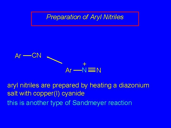 Preparation of Aryl Nitriles Ar CN Ar + N N aryl nitriles are prepared Preparation of Aryl Nitriles Ar CN Ar + N N aryl nitriles are prepared