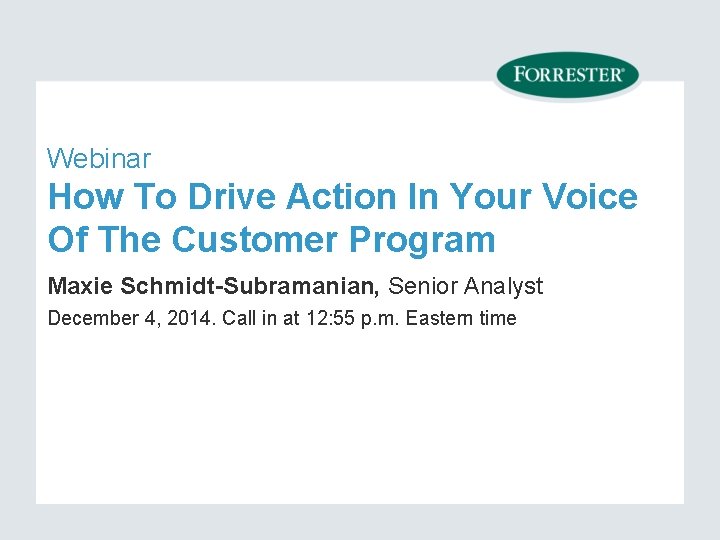 Webinar How To Drive Action In Your Voice Of The Customer Program Maxie Schmidt-Subramanian,