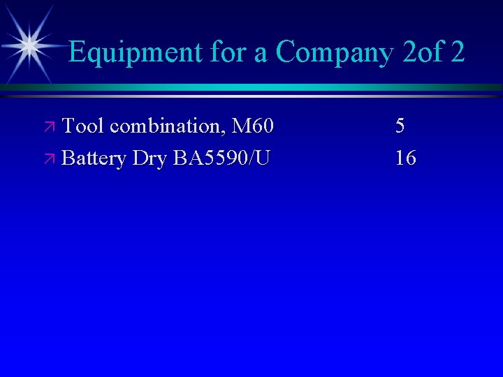 Equipment for a Company 2 of 2 ä Tool combination, M 60 ä Battery