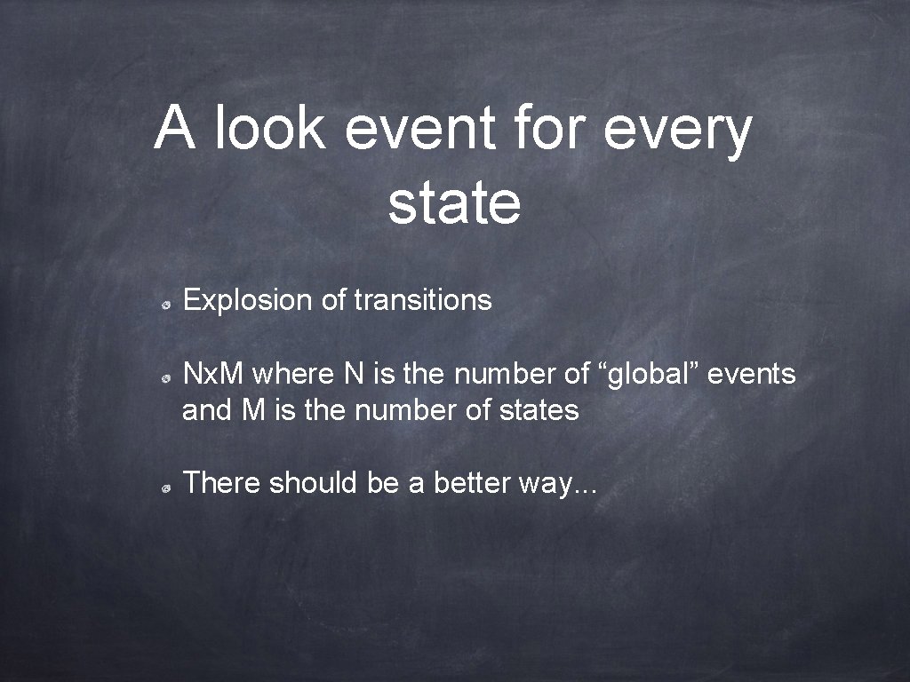 A look event for every state Explosion of transitions Nx. M where N is