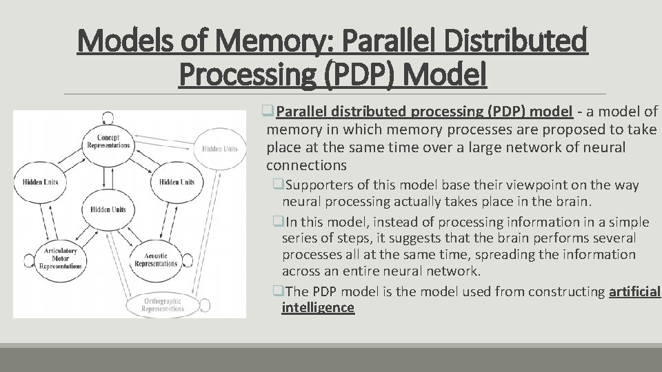 Models of Memory: Parallel Distributed Processing (PDP) Model q. Parallel distributed processing (PDP) model