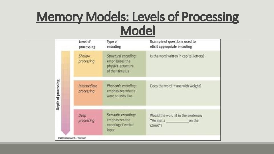 Memory Models: Levels of Processing Model 