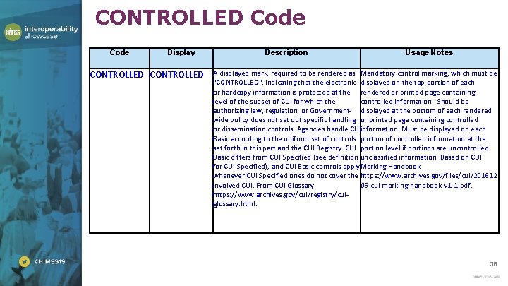 CONTROLLED Code Display CONTROLLED Description Usage Notes A displayed mark, required to be rendered