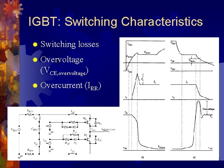 IGBT: Switching Characteristics ® Switching losses ® Overvoltage (VCE, overvoltage) ® Overcurrent (IRR) 
