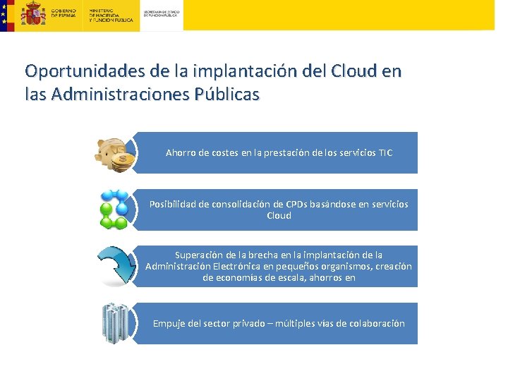Oportunidades de la implantación del Cloud en las Administraciones Públicas Ahorro de costes en