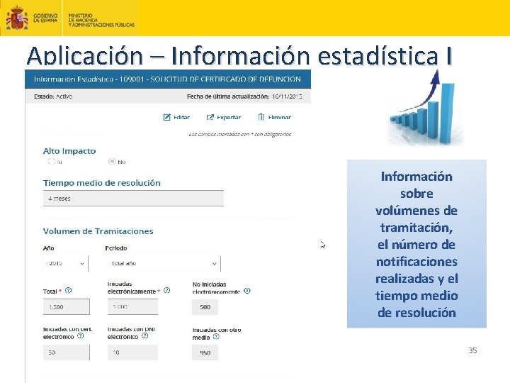 Aplicación – Información estadística I Información sobre volúmenes de tramitación, el número de notificaciones