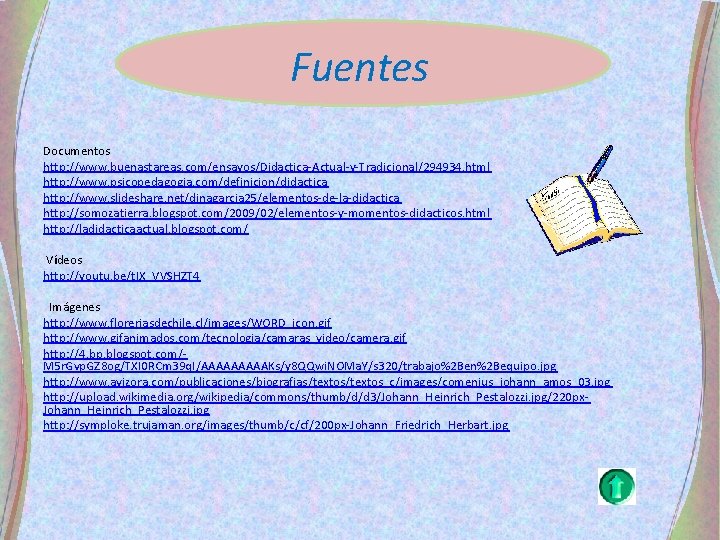 Fuentes Documentos http: //www. buenastareas. com/ensayos/Didactica-Actual-y-Tradicional/294934. html http: //www. psicopedagogia. com/definicion/didactica http: //www. slideshare.