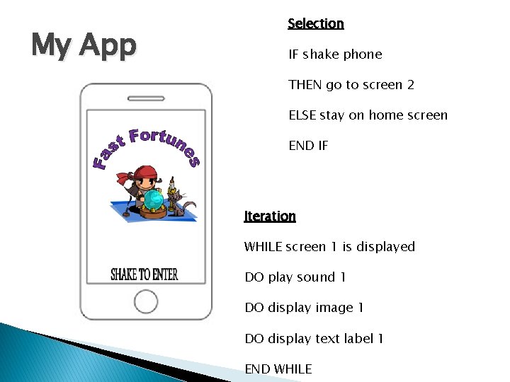 My App Selection IF shake phone THEN go to screen 2 ELSE stay on