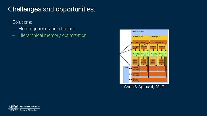 Challenges and opportunities: • Solutions: – Heterogeneous architecture – Hierarchical memory optimization Chen &