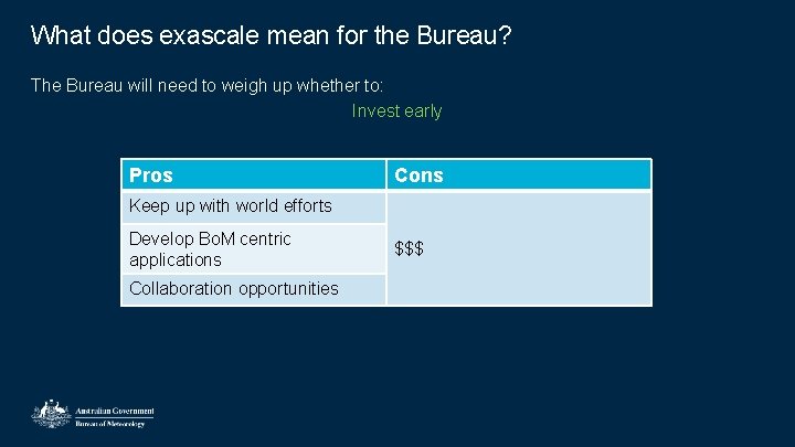 What does exascale mean for the Bureau? The Bureau will need to weigh up