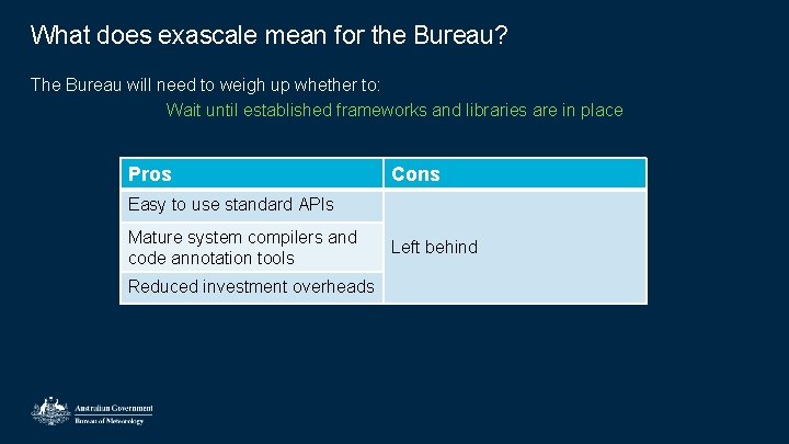 What does exascale mean for the Bureau? The Bureau will need to weigh up
