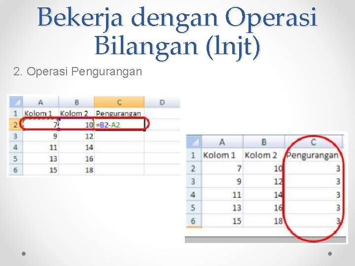 Bekerja dengan Operasi Bilangan (lnjt) 2. Operasi Pengurangan 