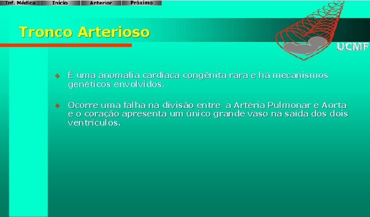 Tronco Arterioso v É uma anomalia cardíaca congênita rara e há mecanismos genéticos envolvidos.