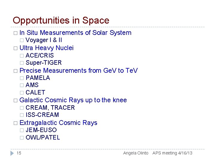 Opportunities in Space � In � Situ Measurements of Solar System Voyager I &