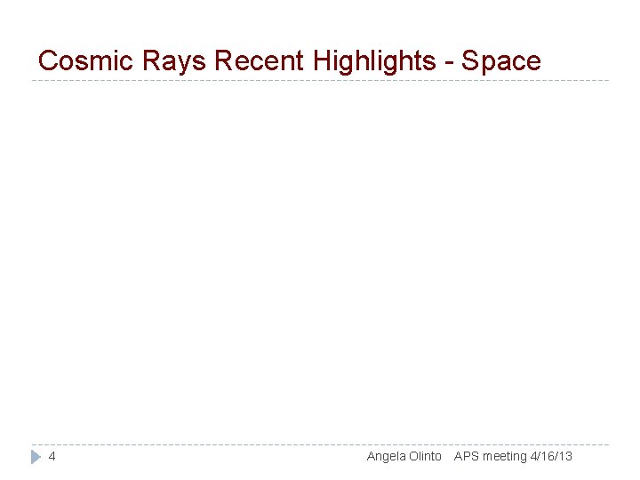 Cosmic Rays Recent Highlights - Space 4 Angela Olinto APS meeting 4/16/13 