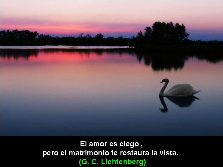 El amor es ciego , pero el matrimonio te restaura la vista. (G. C.