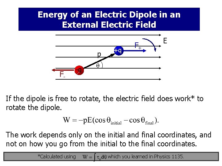 Energy of an Electric Dipole in an External Electric Field p F- -q +q