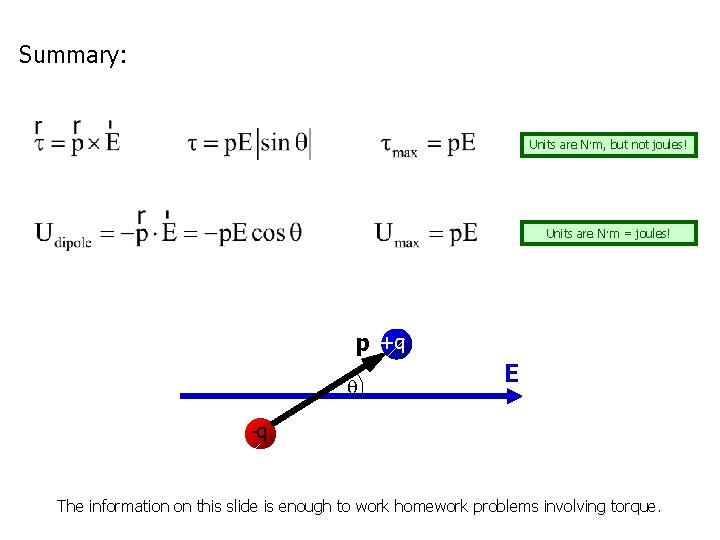 Summary: Units are N·m, but not joules! Units are N·m = joules! p +q