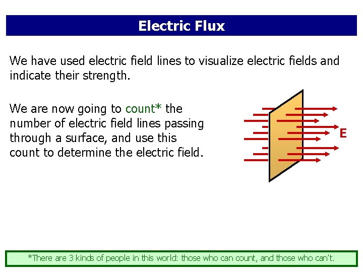 Electric Flux We have used electric field lines to visualize electric fields and indicate
