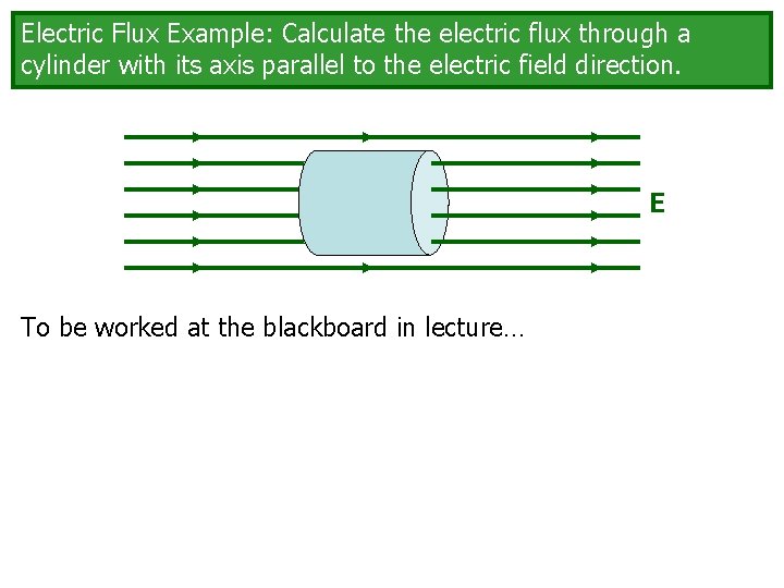 Electric Flux Example: Calculate the electric flux through a cylinder with its axis parallel