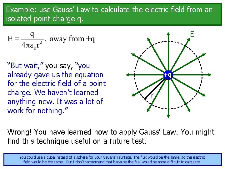 Example: use Gauss’ Law to calculate the electric field from an isolated point charge