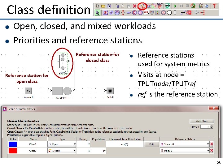 Class definition Open, closed, and mixed workloads Priorities and reference stations Reference station for